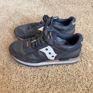 Saucony Charcoal Gray Suede & Mesh Sneakers with White Logo